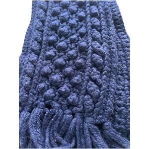 vtg handknit navy aran scarf fringe chunky cable retro preppy‎ classic Y2k